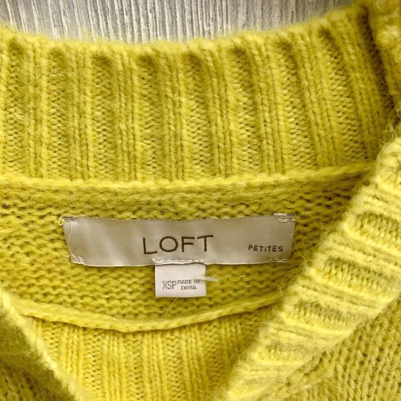 LOFT Petites Yellow Dusty Lemon Pointelle Long Sleeve Sweater XSP NWT - Picture 5 of 7
